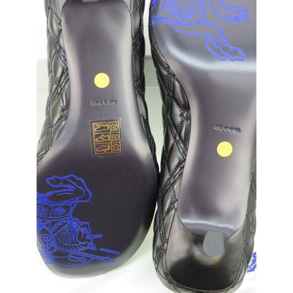 NIB BURBERRY BABY BLACK QUILTED LEATHER LOGO KITTEN HEEL PUMPS EU 37 US 7 $1K - Picture 12 of 15